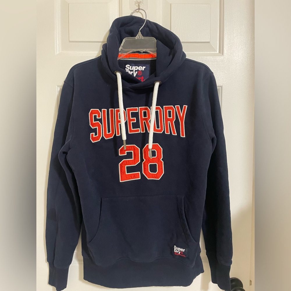 Superdry Men's Academy Navy Academy Sport Graphic Fleece Hoodie in size medium.